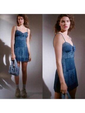Urban Outfitters UO Elodie Printed Mesh Mini Dress in Blue Bandana Pattern